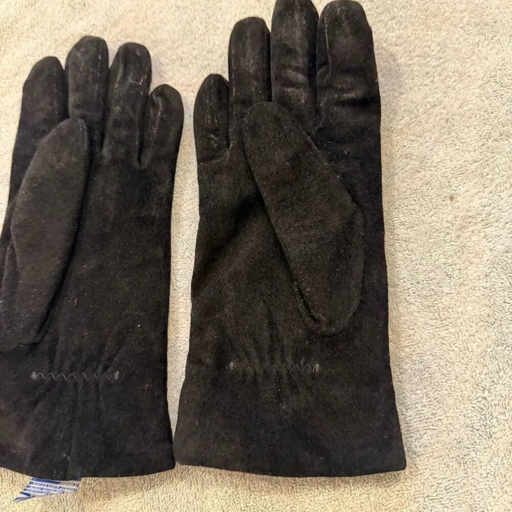 Fownes Suede Black Gloves Wrist Vintage XL Unisex Lined Classic - Picture 2 of 8